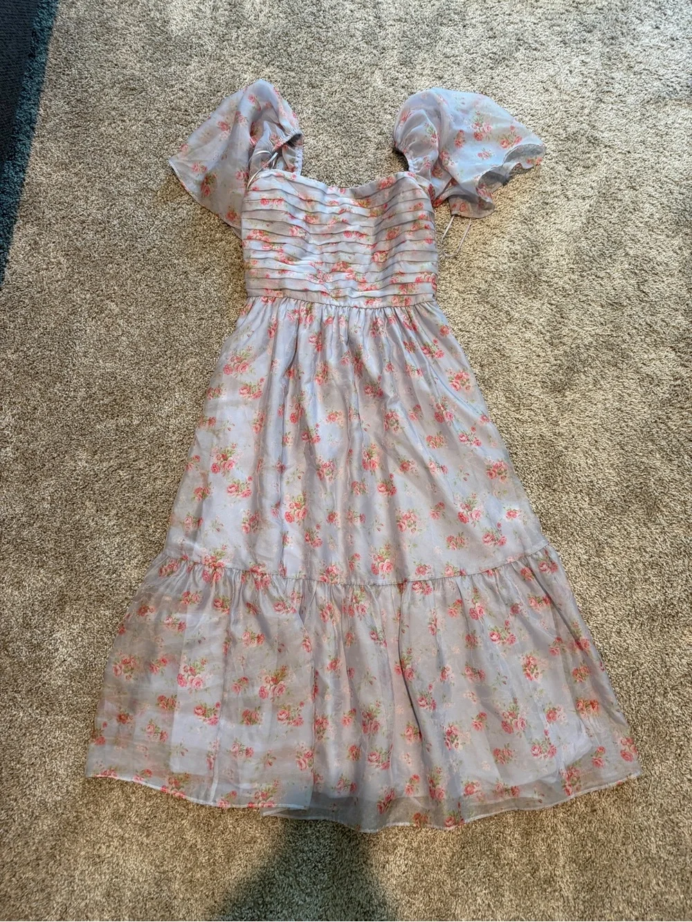 Abercrombie & Fitch Lavender Floral Puff-Sleeve Maxi Dress